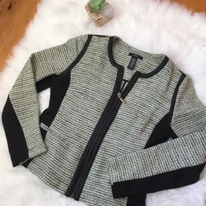 Alfani Tweed Blazer Lime Green and Black w Zipper